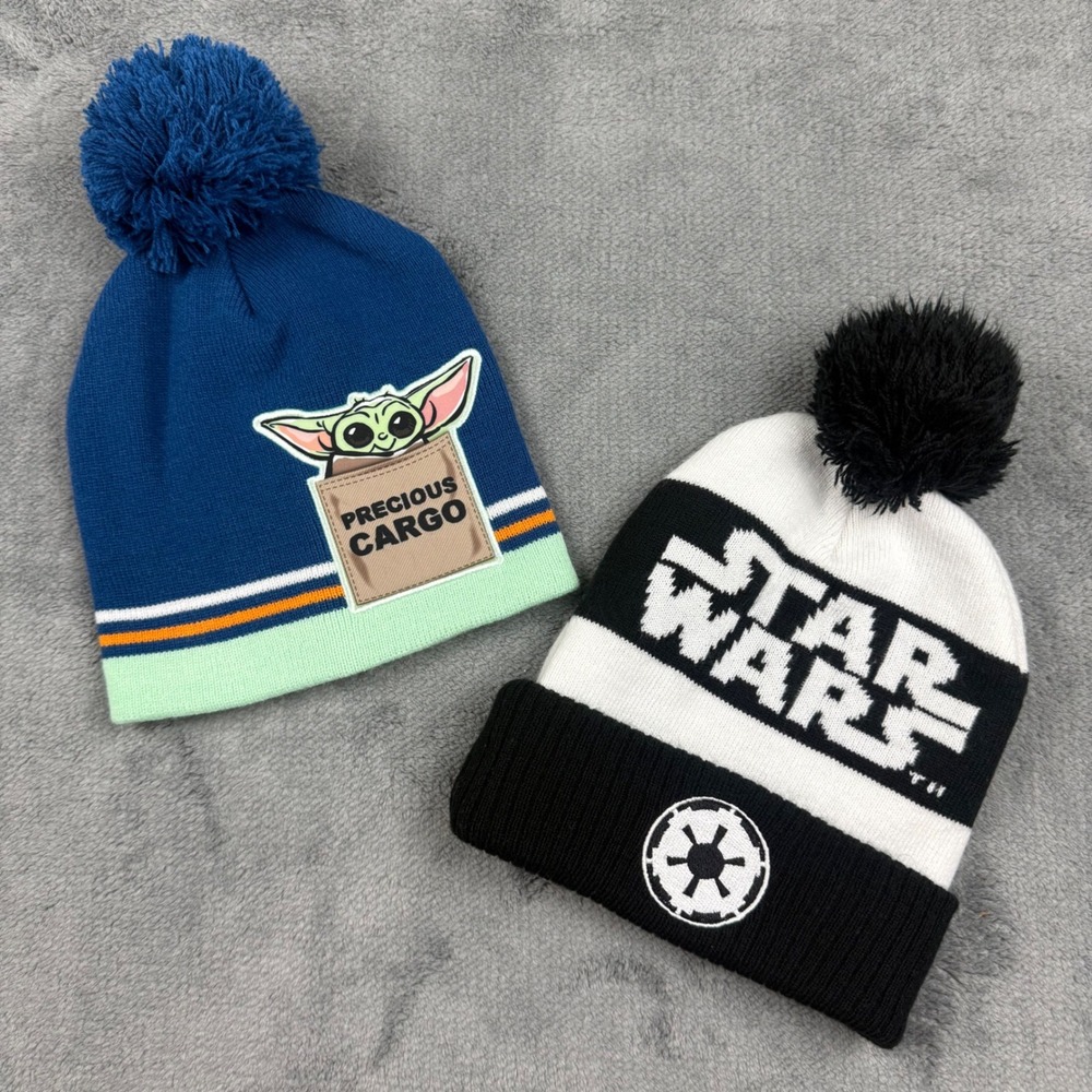 Star Wars Grogu Baby Yoda & Imperial Logo Pom Beanie Hat Set 2pc One Size